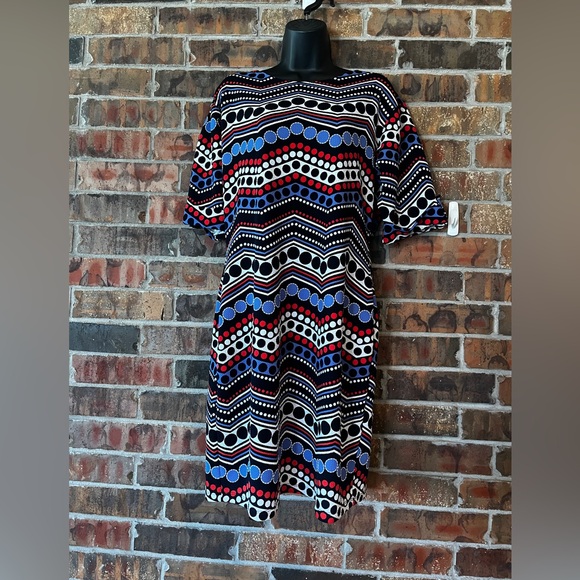 Enfocus Studio women’s Size:14 Blue Geometric Short Sleeve Dress - Picture 1 of 5